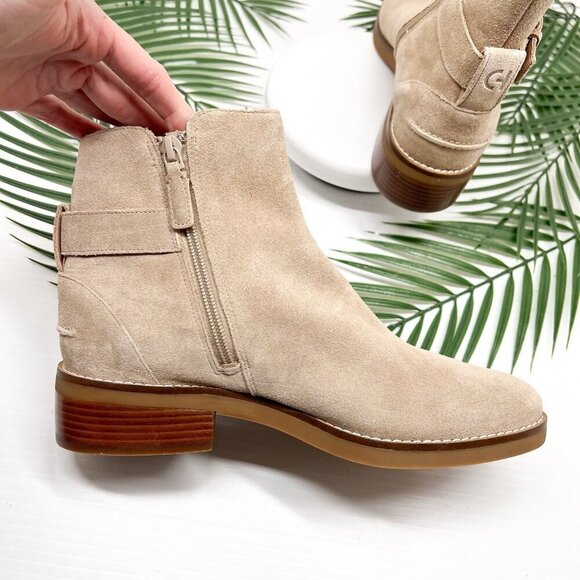 Cole Haan Tan Suede Hampshire Almond Toe Buckle Zip Ankle Boots Size 8.5B NWOB - Picture 11 of 14